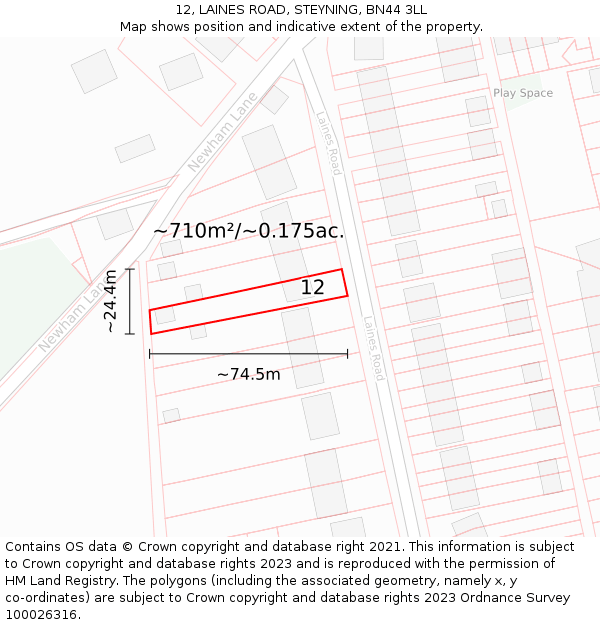 12, LAINES ROAD, STEYNING, BN44 3LL: Plot and title map