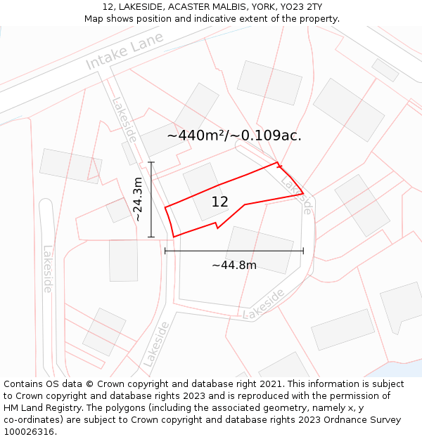 12, LAKESIDE, ACASTER MALBIS, YORK, YO23 2TY: Plot and title map