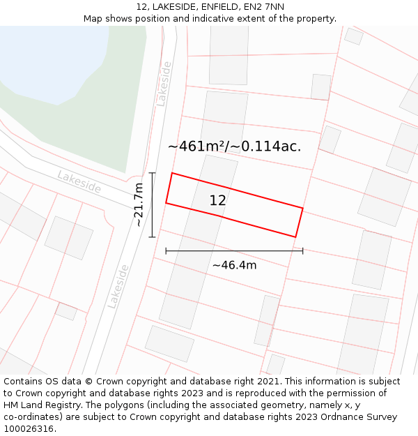 12, LAKESIDE, ENFIELD, EN2 7NN: Plot and title map