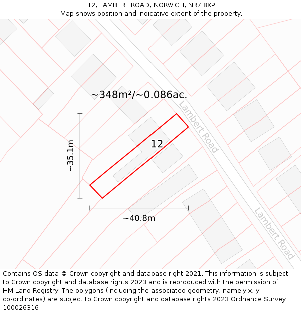 12, LAMBERT ROAD, NORWICH, NR7 8XP: Plot and title map