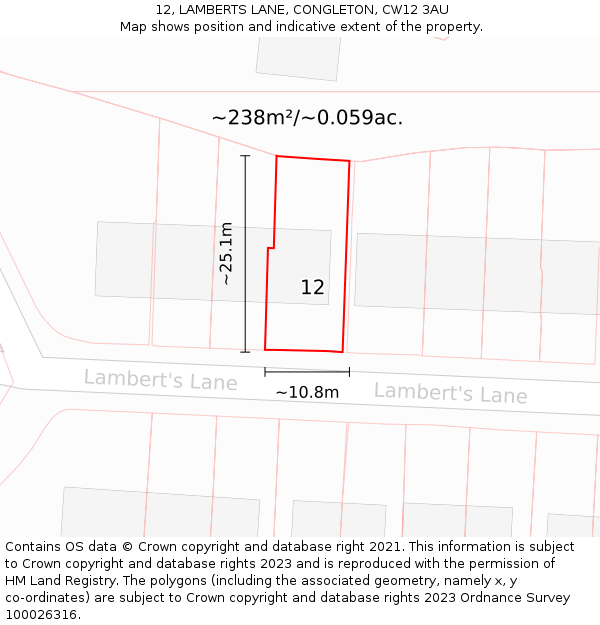 12, LAMBERTS LANE, CONGLETON, CW12 3AU: Plot and title map