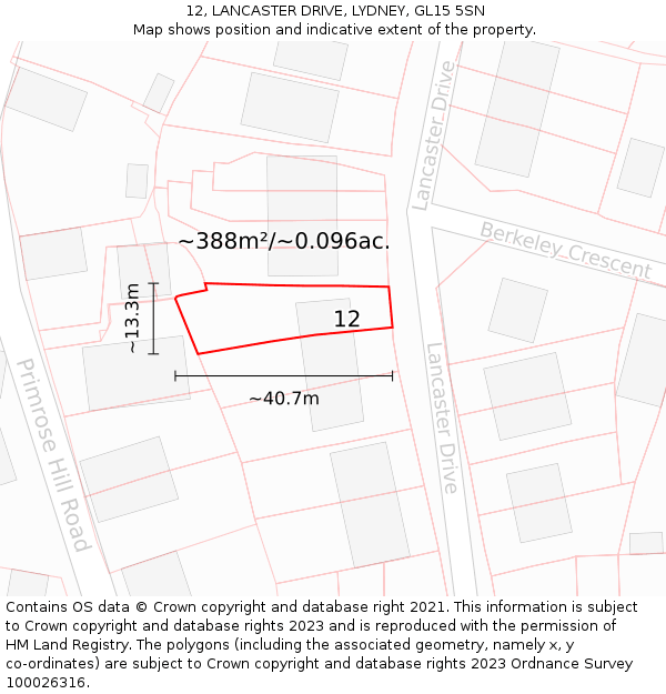 12, LANCASTER DRIVE, LYDNEY, GL15 5SN: Plot and title map
