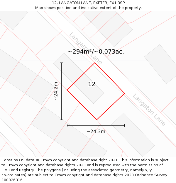 12, LANGATON LANE, EXETER, EX1 3SP: Plot and title map