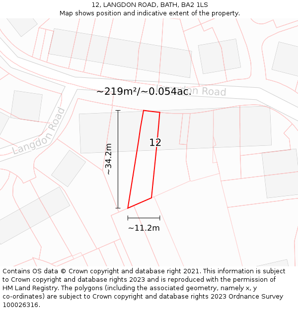 12, LANGDON ROAD, BATH, BA2 1LS: Plot and title map