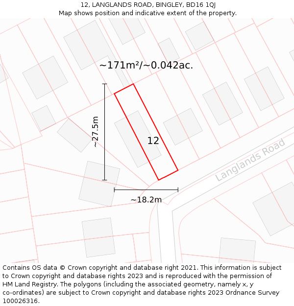 12, LANGLANDS ROAD, BINGLEY, BD16 1QJ: Plot and title map