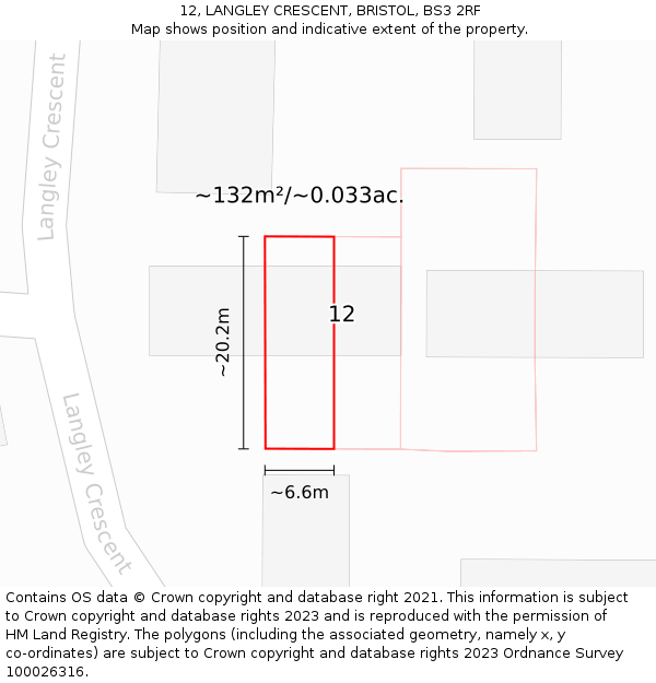 12, LANGLEY CRESCENT, BRISTOL, BS3 2RF: Plot and title map