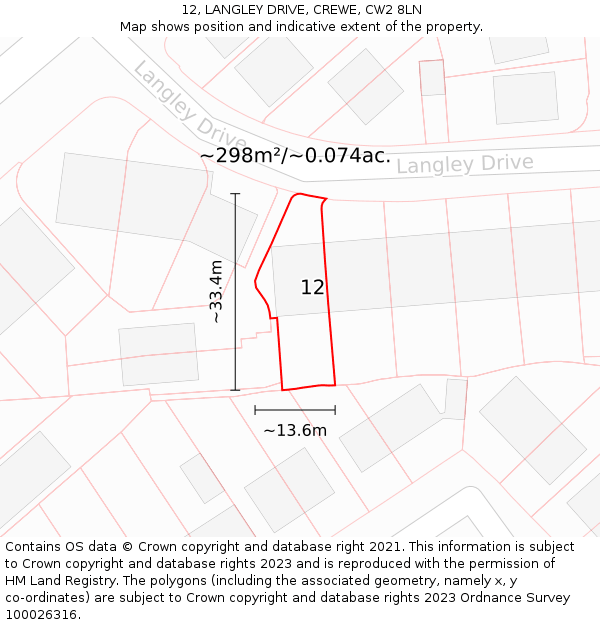 12, LANGLEY DRIVE, CREWE, CW2 8LN: Plot and title map