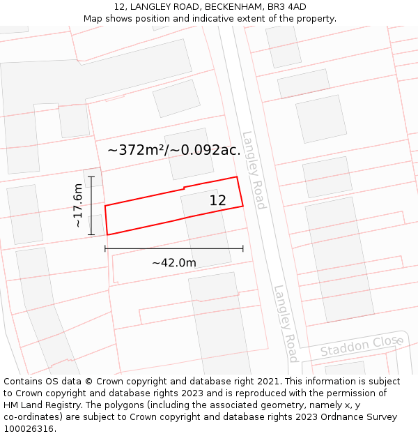 12, LANGLEY ROAD, BECKENHAM, BR3 4AD: Plot and title map