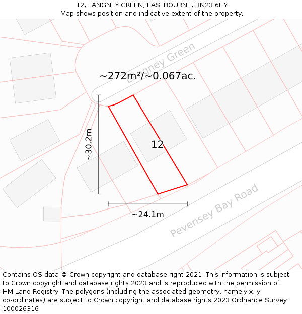 12, LANGNEY GREEN, EASTBOURNE, BN23 6HY: Plot and title map