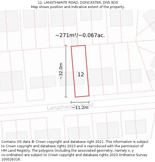 12, LANGTHWAITE ROAD, DONCASTER, DN5 9DS: Plot and title map