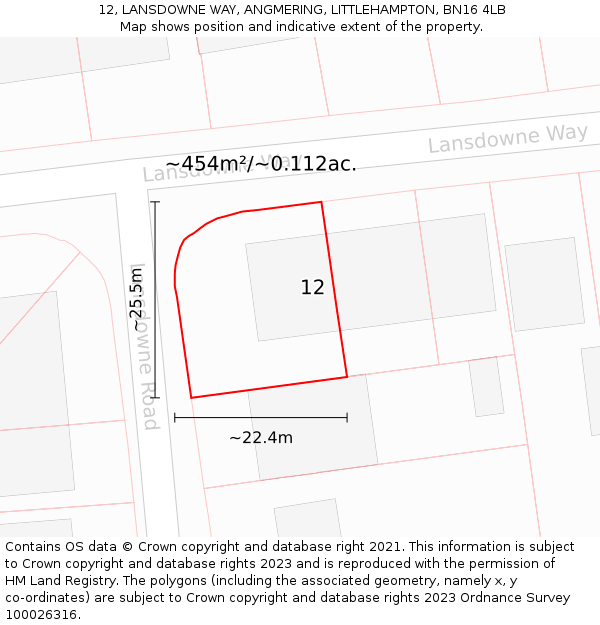 12, LANSDOWNE WAY, ANGMERING, LITTLEHAMPTON, BN16 4LB: Plot and title map