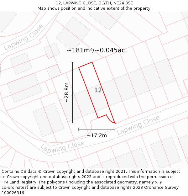 12, LAPWING CLOSE, BLYTH, NE24 3SE: Plot and title map