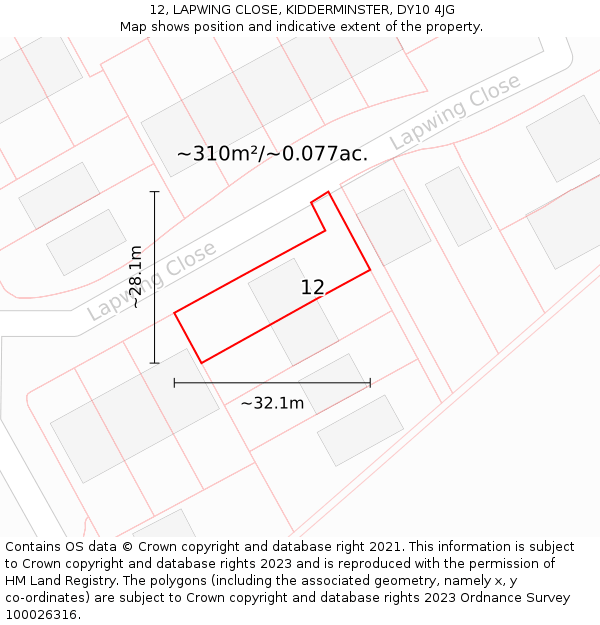 12, LAPWING CLOSE, KIDDERMINSTER, DY10 4JG: Plot and title map
