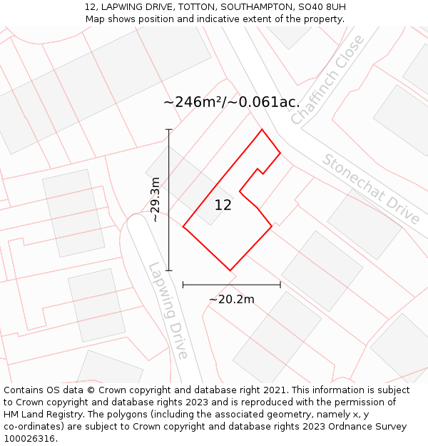 12, LAPWING DRIVE, TOTTON, SOUTHAMPTON, SO40 8UH: Plot and title map