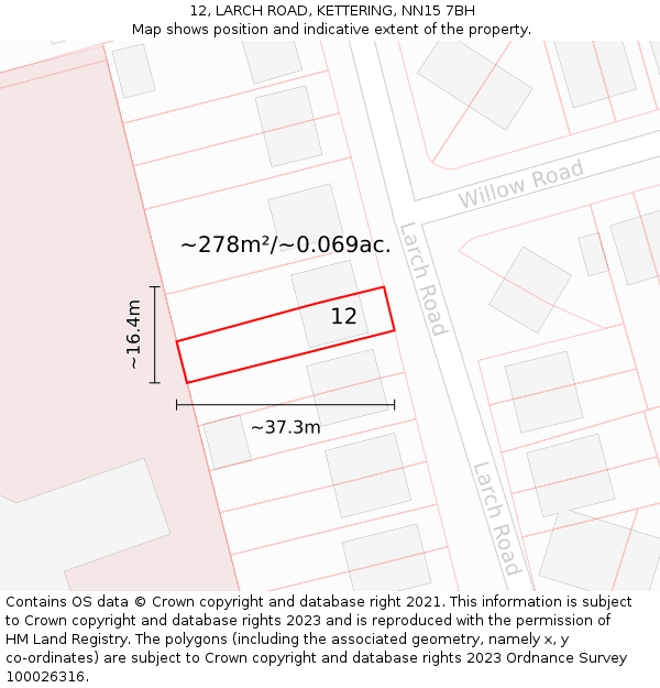 12, LARCH ROAD, KETTERING, NN15 7BH: Plot and title map
