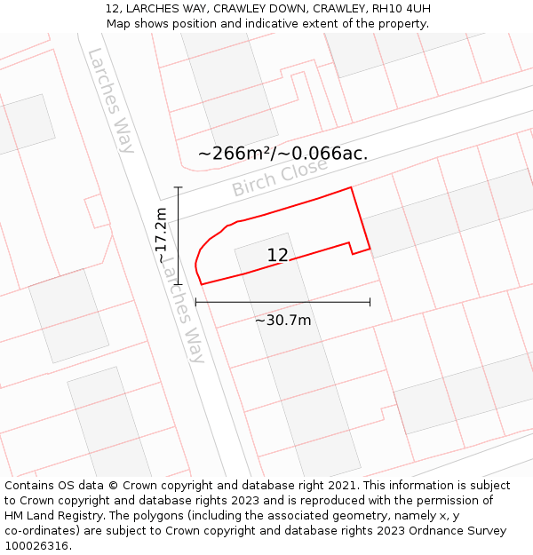 12, LARCHES WAY, CRAWLEY DOWN, CRAWLEY, RH10 4UH: Plot and title map