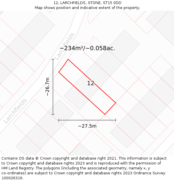 12, LARCHFIELDS, STONE, ST15 0DD: Plot and title map
