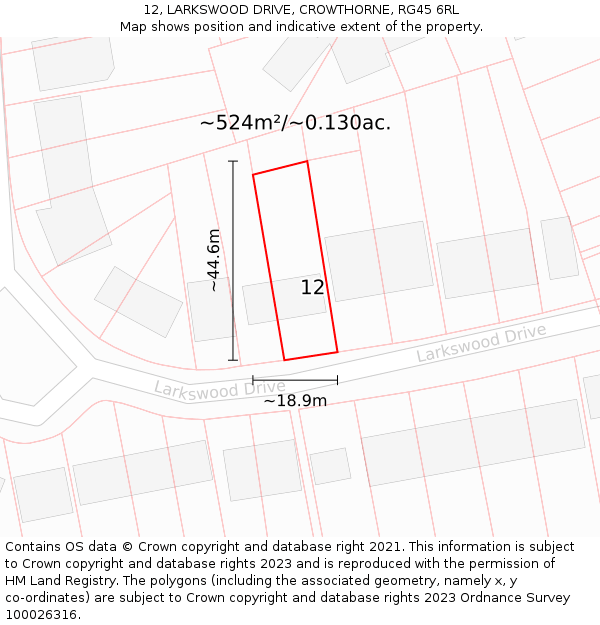 12, LARKSWOOD DRIVE, CROWTHORNE, RG45 6RL: Plot and title map