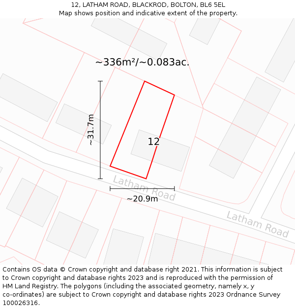 12, LATHAM ROAD, BLACKROD, BOLTON, BL6 5EL: Plot and title map