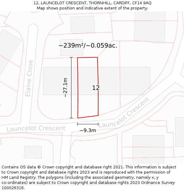 12, LAUNCELOT CRESCENT, THORNHILL, CARDIFF, CF14 9AQ: Plot and title map