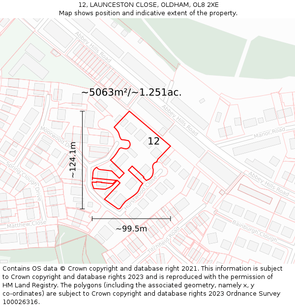 12, LAUNCESTON CLOSE, OLDHAM, OL8 2XE: Plot and title map