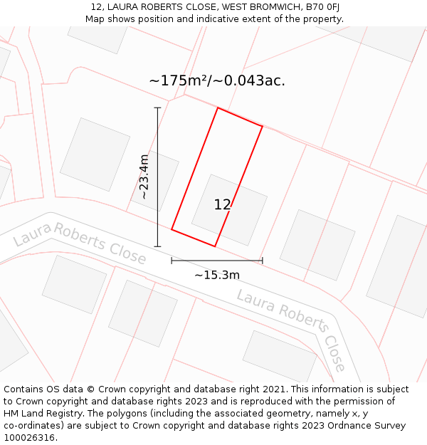12, LAURA ROBERTS CLOSE, WEST BROMWICH, B70 0FJ: Plot and title map
