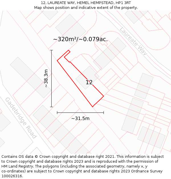 12, LAUREATE WAY, HEMEL HEMPSTEAD, HP1 3RT: Plot and title map