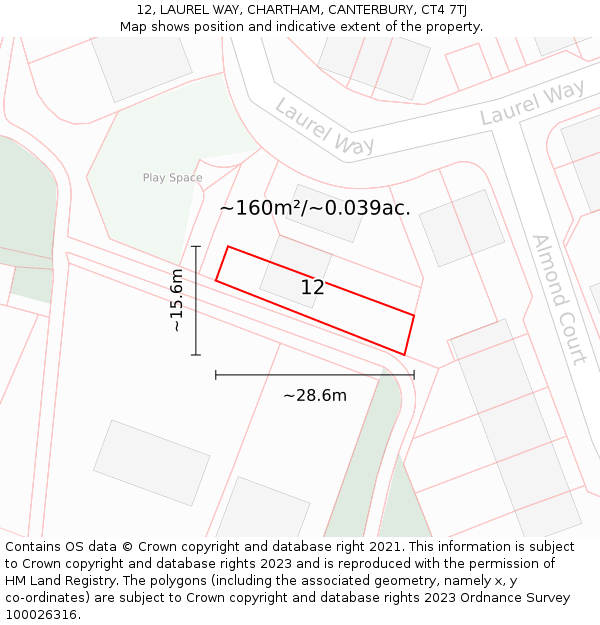 12, LAUREL WAY, CHARTHAM, CANTERBURY, CT4 7TJ: Plot and title map