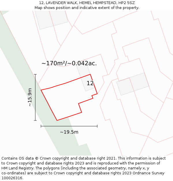 12, LAVENDER WALK, HEMEL HEMPSTEAD, HP2 5SZ: Plot and title map