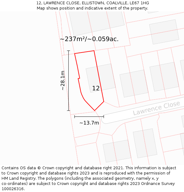 12, LAWRENCE CLOSE, ELLISTOWN, COALVILLE, LE67 1HG: Plot and title map
