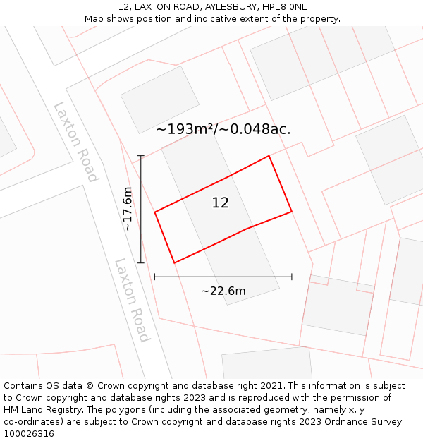 12, LAXTON ROAD, AYLESBURY, HP18 0NL: Plot and title map