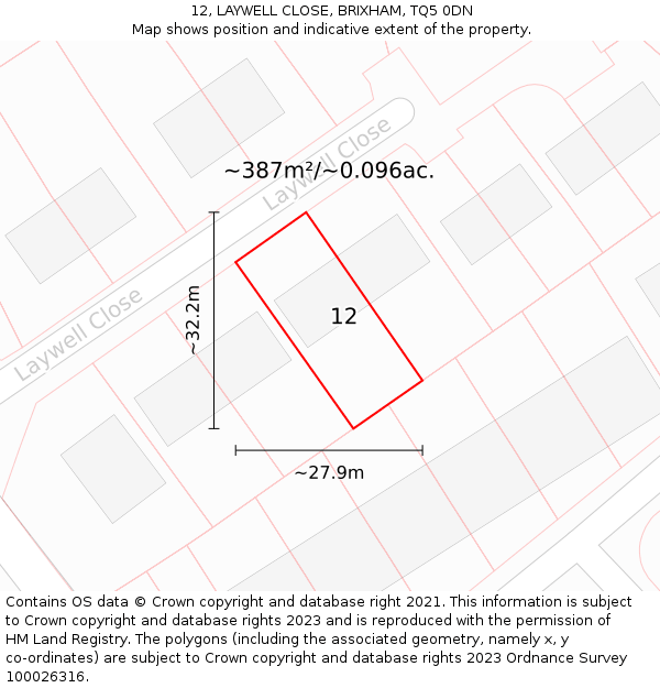 12, LAYWELL CLOSE, BRIXHAM, TQ5 0DN: Plot and title map
