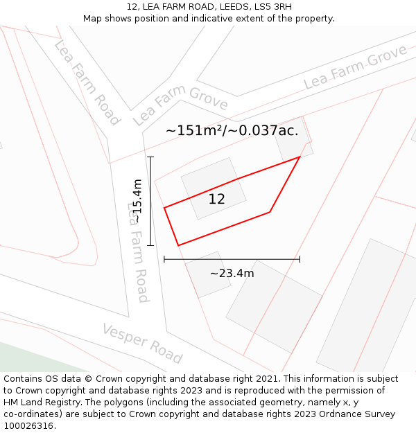 12, LEA FARM ROAD, LEEDS, LS5 3RH: Plot and title map