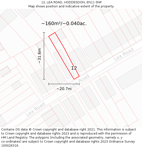 12, LEA ROAD, HODDESDON, EN11 0NP: Plot and title map