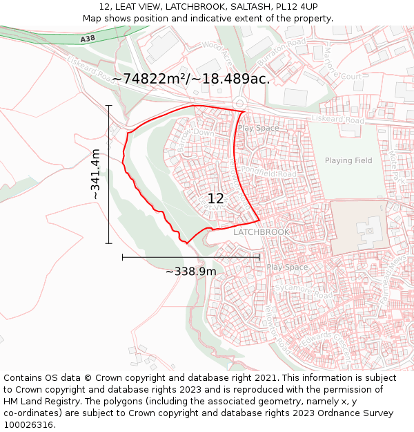 12, LEAT VIEW, LATCHBROOK, SALTASH, PL12 4UP: Plot and title map