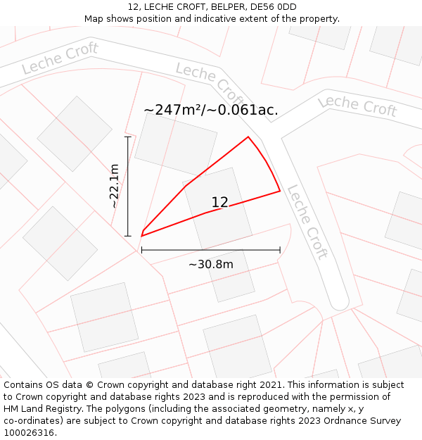 12, LECHE CROFT, BELPER, DE56 0DD: Plot and title map