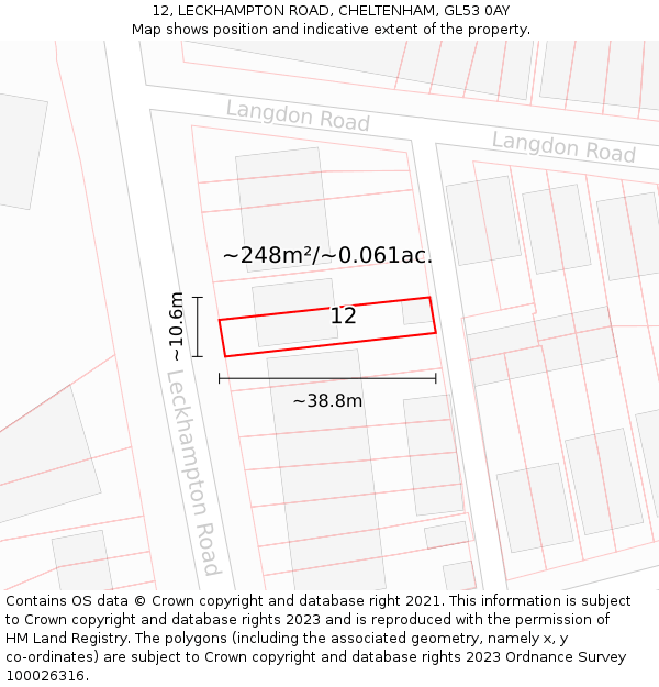 12, LECKHAMPTON ROAD, CHELTENHAM, GL53 0AY: Plot and title map