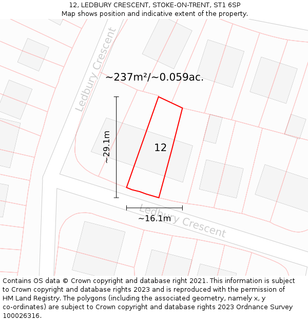 12, LEDBURY CRESCENT, STOKE-ON-TRENT, ST1 6SP: Plot and title map