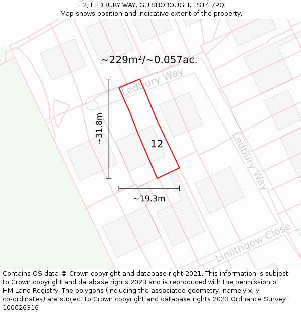 12, LEDBURY WAY, GUISBOROUGH, TS14 7PQ: Plot and title map
