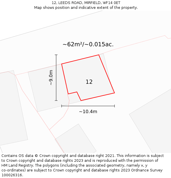 12, LEEDS ROAD, MIRFIELD, WF14 0ET: Plot and title map