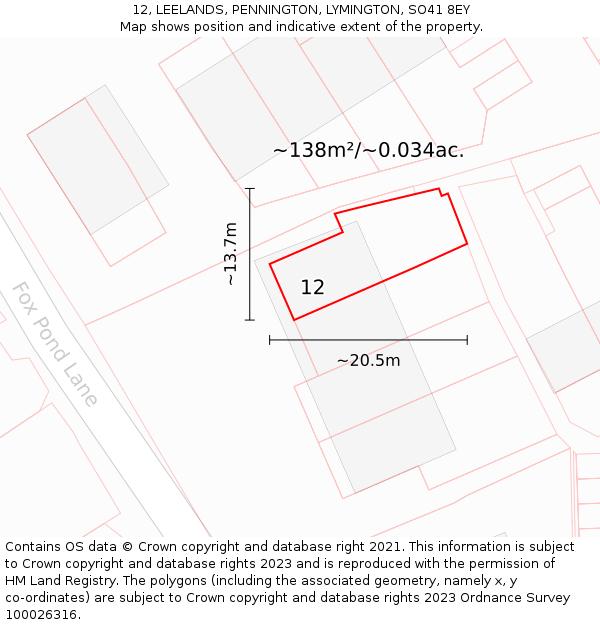 12, LEELANDS, PENNINGTON, LYMINGTON, SO41 8EY: Plot and title map