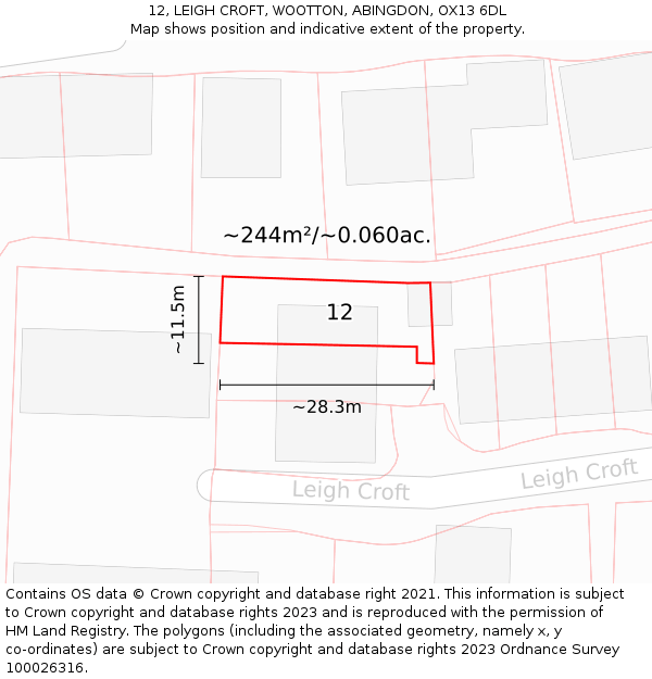 12, LEIGH CROFT, WOOTTON, ABINGDON, OX13 6DL: Plot and title map