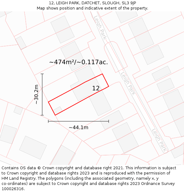 12, LEIGH PARK, DATCHET, SLOUGH, SL3 9JP: Plot and title map