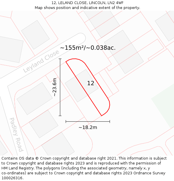 12, LELAND CLOSE, LINCOLN, LN2 4WF: Plot and title map