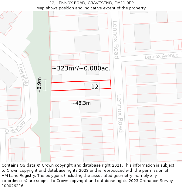 12, LENNOX ROAD, GRAVESEND, DA11 0EP: Plot and title map