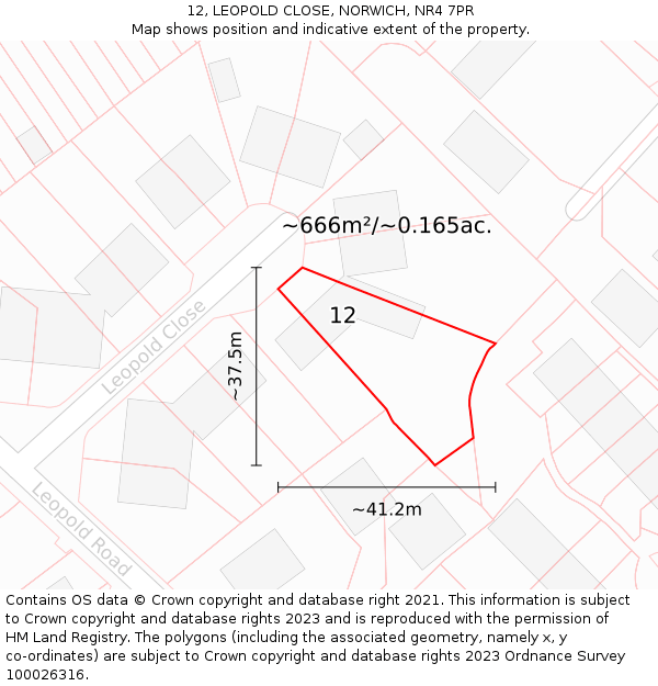 12, LEOPOLD CLOSE, NORWICH, NR4 7PR: Plot and title map