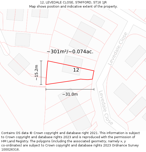 12, LEVEDALE CLOSE, STAFFORD, ST16 1JR: Plot and title map