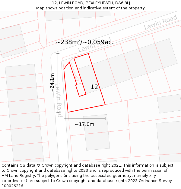 12, LEWIN ROAD, BEXLEYHEATH, DA6 8LJ: Plot and title map