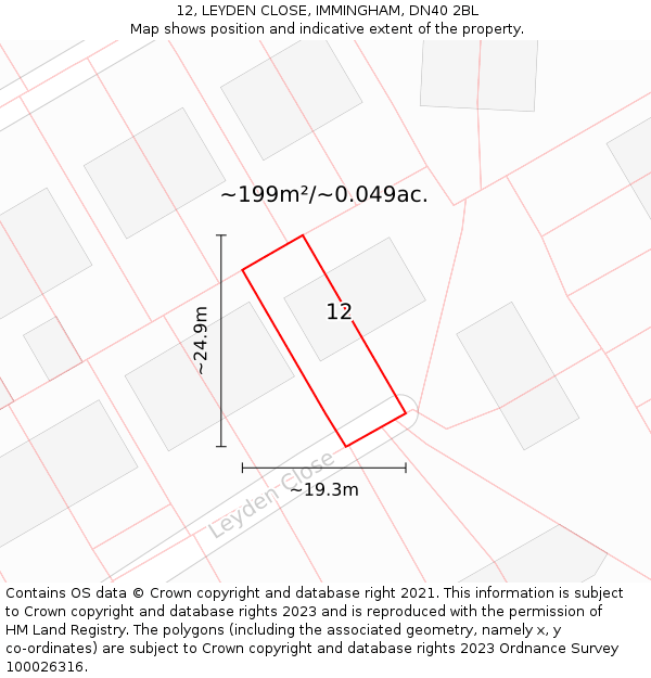 12, LEYDEN CLOSE, IMMINGHAM, DN40 2BL: Plot and title map