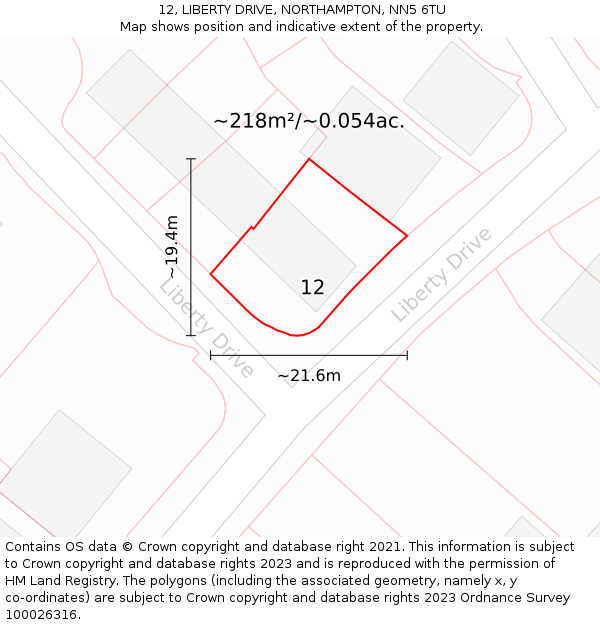 12, LIBERTY DRIVE, NORTHAMPTON, NN5 6TU: Plot and title map